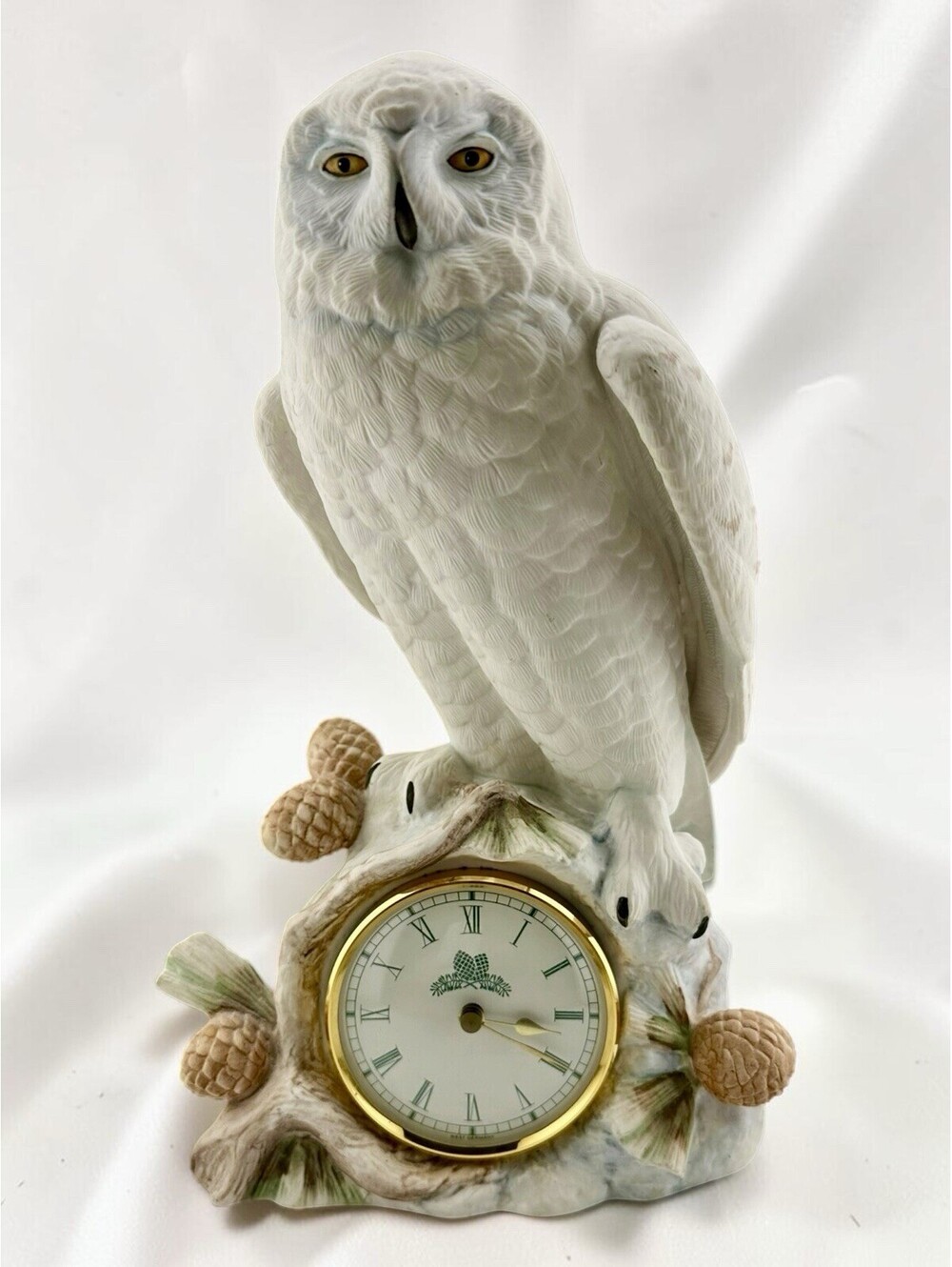 Vintage Franklin Mint Snowy Owl Porcelain Clock by Raymond Watson 1990 Rare
